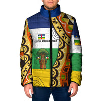 Central African Republic Padded Jacket with Cartoon Baobab Design and Flag Pattern - Wonder Print Shop