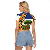 Central African Republic Raglan Cropped T Shirt with Cartoon Baobab Design and Flag Pattern - Wonder Print Shop