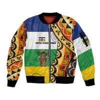 Central African Republic Sleeve Zip Bomber Jacket with Cartoon Baobab Design and Flag Pattern - Wonder Print Shop