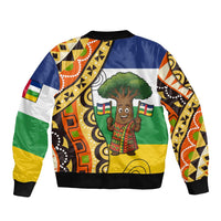 Central African Republic Sleeve Zip Bomber Jacket with Cartoon Baobab Design and Flag Pattern - Wonder Print Shop