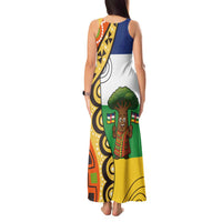 Central African Republic Tank Maxi Dress with Cartoon Baobab Design and Flag Pattern - Wonder Print Shop