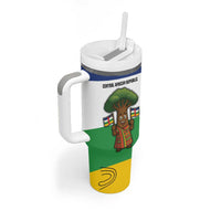 Central African Republic Tumbler With Handle with Cartoon Baobab Design and Flag Pattern - Wonder Print Shop
