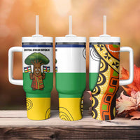 Central African Republic Tumbler With Handle with Cartoon Baobab Design and Flag Pattern - Wonder Print Shop