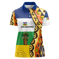 Central African Republic Women Polo Shirt with Cartoon Baobab Design and Flag Pattern - Wonder Print Shop
