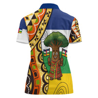 Central African Republic Women Polo Shirt with Cartoon Baobab Design and Flag Pattern - Wonder Print Shop