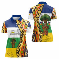 Central African Republic Women Polo Shirt with Cartoon Baobab Design and Flag Pattern - Wonder Print Shop