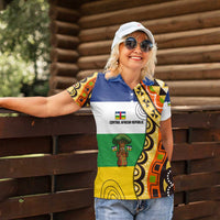 Central African Republic Women Polo Shirt with Cartoon Baobab Design and Flag Pattern - Wonder Print Shop