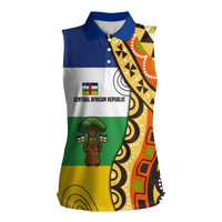 Central African Republic Women Sleeveless Polo Shirt with Cartoon Baobab Design and Flag Pattern - Wonder Print Shop