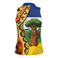 Central African Republic Women Sleeveless Polo Shirt with Cartoon Baobab Design and Flag Pattern - Wonder Print Shop