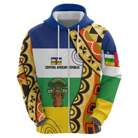 Central African Republic Zip Hoodie with Cartoon Baobab Design and Flag Pattern - Wonder Print Shop