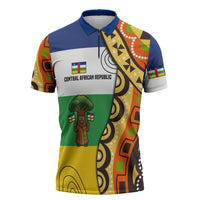 Central African Republic Zipper Polo Shirt with Cartoon Baobab Design and Flag Pattern - Wonder Print Shop