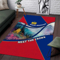 Liechtenstein Area Rug with Red Blue Mountain Landscape Design and Crown Emblem - Wonder Print Shop