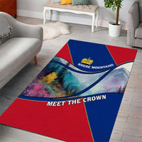 Liechtenstein Area Rug with Red Blue Mountain Landscape Design and Crown Emblem - Wonder Print Shop
