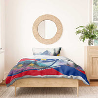 Liechtenstein Bedding Set with Red Blue Mountain Landscape Design and Crown Emblem - Wonder Print Shop