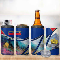 Liechtenstein 4 in 1 Can Cooler Tumbler with Red Blue Mountain Landscape Design and Crown Emblem - Wonder Print Shop