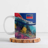 Liechtenstein Ceramic Mug with Red Blue Mountain Landscape Design and Crown Emblem - Wonder Print Shop