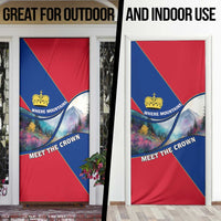 Liechtenstein Door Cover with Red Blue Mountain Landscape Design and Crown Emblem - Wonder Print Shop