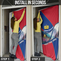 Liechtenstein Door Cover with Red Blue Mountain Landscape Design and Crown Emblem - Wonder Print Shop