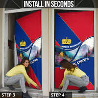 Liechtenstein Door Cover with Red Blue Mountain Landscape Design and Crown Emblem - Wonder Print Shop