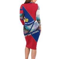Liechtenstein Family Matching Long Sleeve Bodycon Dress and Hawaiian Shirt with Red Blue Mountain Landscape Design and Crown Emblem - Wonder Print Shop