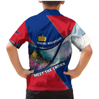 Liechtenstein Family Matching Mermaid Dress and Hawaiian Shirt with Red Blue Mountain Landscape Design and Crown Emblem - Wonder Print Shop