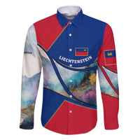 Liechtenstein Family Matching Off The Shoulder Long Sleeve Dress and Hawaiian Shirt with Red Blue Mountain Landscape Design and Crown Emblem - Wonder Print Shop