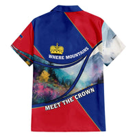 Liechtenstein Family Matching Short Sleeve Bodycon Dress and Hawaiian Shirt with Red Blue Mountain Landscape Design and Crown Emblem - Wonder Print Shop
