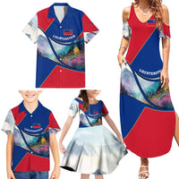 Liechtenstein Family Matching Summer Maxi Dress and Hawaiian Shirt with Red Blue Mountain Landscape Design and Crown Emblem - Wonder Print Shop