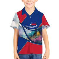 Liechtenstein Family Matching Summer Maxi Dress and Hawaiian Shirt with Red Blue Mountain Landscape Design and Crown Emblem - Wonder Print Shop