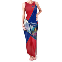 Liechtenstein Family Matching Tank Maxi Dress and Hawaiian Shirt with Red Blue Mountain Landscape Design and Crown Emblem - Wonder Print Shop