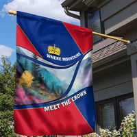 Liechtenstein Garden Flag with Red Blue Mountain Landscape Design and Crown Emblem - Wonder Print Shop