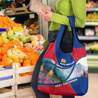 Liechtenstein Grocery Bag with Red Blue Mountain Landscape Design and Crown Emblem - Wonder Print Shop