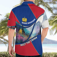 Liechtenstein Hawaiian Shirt with Red Blue Mountain Landscape Design and Crown Emblem - Wonder Print Shop