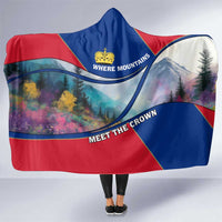 Liechtenstein Hooded Blanket with Red Blue Mountain Landscape Design and Crown Emblem - Wonder Print Shop