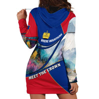 Liechtenstein Hoodie Dress with Red Blue Mountain Landscape Design and Crown Emblem - Wonder Print Shop