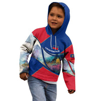Liechtenstein Kid Hoodie with Red Blue Mountain Landscape Design and Crown Emblem - Wonder Print Shop