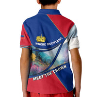 Liechtenstein Kid Polo Shirt with Red Blue Mountain Landscape Design and Crown Emblem - Wonder Print Shop