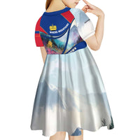 Liechtenstein Kid Short Sleeve Dress with Red Blue Mountain Landscape Design and Crown Emblem - Wonder Print Shop