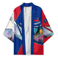 Liechtenstein Kimono with Red Blue Mountain Landscape Design and Crown Emblem - Wonder Print Shop