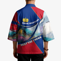Liechtenstein Kimono with Red Blue Mountain Landscape Design and Crown Emblem - Wonder Print Shop