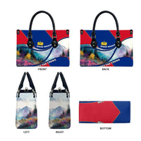 Liechtenstein Leather Bag with Red Blue Mountain Landscape Design and Crown Emblem - Wonder Print Shop