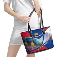 Liechtenstein Leather Tote Bag with Red Blue Mountain Landscape Design and Crown Emblem - Wonder Print Shop