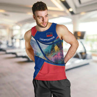 Liechtenstein Men Tank Top with Red Blue Mountain Landscape Design and Crown Emblem - Wonder Print Shop