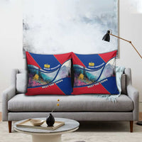 Liechtenstein Pillow Cover with Red Blue Mountain Landscape Design and Crown Emblem - Wonder Print Shop