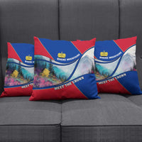 Liechtenstein Pillow Cover with Red Blue Mountain Landscape Design and Crown Emblem - Wonder Print Shop