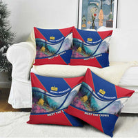 Liechtenstein Pillow Cover with Red Blue Mountain Landscape Design and Crown Emblem - Wonder Print Shop