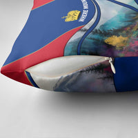 Liechtenstein Pillow Cover with Red Blue Mountain Landscape Design and Crown Emblem - Wonder Print Shop