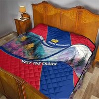 Liechtenstein Quilt with Red Blue Mountain Landscape Design and Crown Emblem - Wonder Print Shop