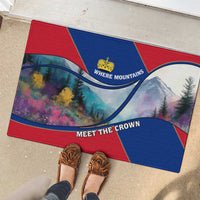 Liechtenstein Rubber Doormat with Red Blue Mountain Landscape Design and Crown Emblem - Wonder Print Shop