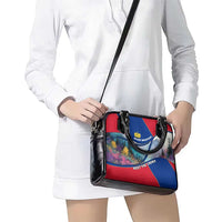 Liechtenstein Shoulder Handbag with Red Blue Mountain Landscape Design and Crown Emblem - Wonder Print Shop